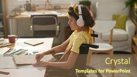  Presentation with creation - Slide deck enhanced with young-woman-with-disability-concentrating background and a tawny brown colored foreground