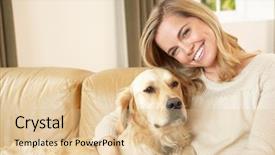  Presentation with dog - Cool new presentation design with young woman with dog sitting backdrop and a lemonade colored foreground