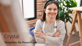  Presentation with down syndrome - PPT theme enhanced with young-woman-with-down-syndrome background and a  colored foreground