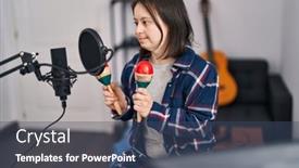  Presentation with music singing - Presentation theme consisting of young-woman-with-down-syndrome background and a ocean colored foreground