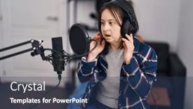  Presentation with music singing - Slide deck consisting of young-woman-with-down-syndrome background and a ocean colored foreground