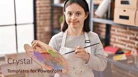  Presentation with down syndrome - Slide deck enhanced with young-woman-with-down-syndrome background and a coral colored foreground