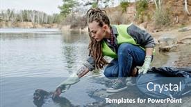  Presentation with plastic bottle - PPT theme featuring young-woman-with-dreadlocks-taking background and a teal colored foreground