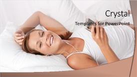  Presentation with ear - Slides having young woman with ear buds background and a  colored foreground