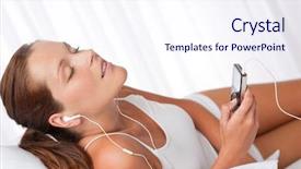  Presentation with ear pollution - Colorful PPT theme enhanced with young woman with ear buds backdrop and a  colored foreground