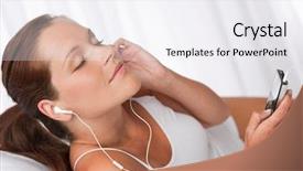  Presentation with ear pollution - Amazing presentation theme having young woman with ear buds backdrop and a  colored foreground