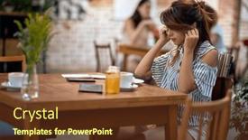  Presentation with alone - PPT theme featuring young-woman-with-earphones-sitting background and a tawny brown colored foreground