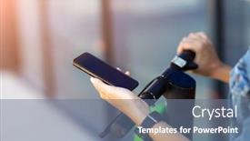  Presentation with electric scooter - Amazing theme having young woman with electric scooter backdrop and a ocean colored foreground