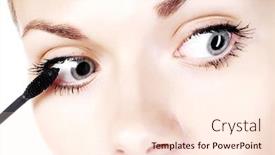  Presentation with eyelashes - Audience pleasing PPT theme consisting of young woman with eyeliner for her eyelashes backdrop and a cream colored foreground