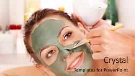  Presentation with indian woman face beauty - Presentation theme enhanced with young woman with facial mask background and a coral colored foreground