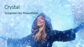  Presentation with falling snow - Slide deck with young woman with falling snow winter portrait background and a sky blue colored foreground