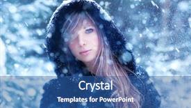  Presentation with falling snow - PPT theme with young woman with falling snow winter portrait background and a ocean colored foreground