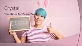  Presentation with happy holiday - Audience pleasing slides consisting of young-woman-with-fashion-blue backdrop and a lemonade colored foreground