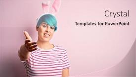  Presentation with blue handshake - Slide set featuring young-woman-with-fashion-blue background and a lemonade colored foreground