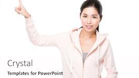  Presentation with finger point - Presentation theme having young woman with finger point up background and a pink colored foreground