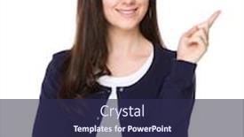  Presentation with finger point - Slide set featuring young woman with finger point up background and a navy blue colored foreground