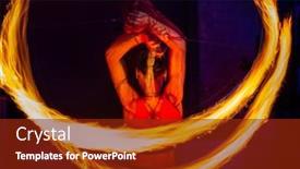  Presentation with fire - Cool new slides with young-woman-with-fire-fans backdrop and a tawny brown colored foreground