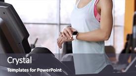  Presentation with training - Colorful presentation enhanced with young woman with fitness tracker backdrop and a dark gray colored foreground