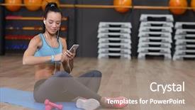  Presentation with gps tracker - PPT theme consisting of young woman with fitness tracker background and a coral colored foreground