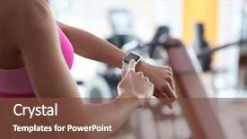  Presentation with gps tracker - Beautiful slide set featuring young woman with fitness tracker backdrop and a tawny brown colored foreground