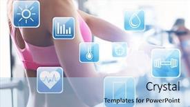  Presentation with young hackers in the concept - Presentation with young woman with fitness tracker background and a light blue colored foreground