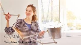  Presentation with handyman - Slide set with young-woman-with-folding-rule background and a coral colored foreground