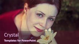  Presentation with lily flower - PPT theme enhanced with young woman with freckles on face holding lily flower soft calm portrait background and a wine colored foreground