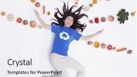  Presentation with patterns - Slide set featuring young woman with fresh fruit and vegetables in lines and patterns studio shot background and a sky blue colored foreground