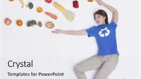  Presentation with patterns - Colorful slide set enhanced with young woman with fresh fruit and vegetables in lines and patterns studio shot backdrop and a light gray colored foreground