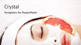  Presentation with face mask - Colorful slide deck enhanced with young woman with fruit mask backdrop and a pink colored foreground