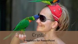  Presentation with parrot - Slide deck featuring young-woman-with-funny-colorful background and a coral colored foreground
