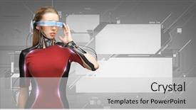  Presentation with futuristic glasses - Beautiful PPT layouts featuring young woman with futuristic glasses backdrop and a light gray colored foreground