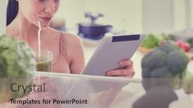  Presentation with healthy - PPT theme having young-woman-with-glass background and a coral colored foreground