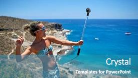  Presentation with mediterranean - PPT layouts consisting of young woman with gopro camera background and a teal colored foreground