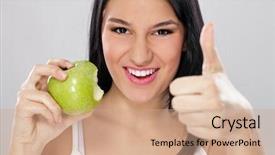  Presentation with healthy green food habit - Colorful presentation theme enhanced with young woman with green apple backdrop and a  colored foreground