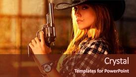  Presentation with gun - Slides consisting of young woman with gun portrait background and a tawny brown colored foreground