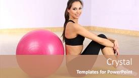  Presentation with gym ball - Amazing slide deck having young woman with gym ball at gymnasium backdrop and a coral colored foreground