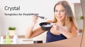  Presentation with real woman hair texture human - Beautiful presentation featuring young woman with hair curlers backdrop and a  colored foreground