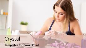  Presentation with hair - Presentation theme with young woman with hair curlers background and a  colored foreground