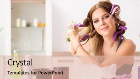  Presentation with dying - Beautiful presentation design featuring young woman with hair curlers backdrop and a  colored foreground