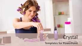  Presentation with real woman hair texture human - Presentation theme with young woman with hair curlers background and a soft green colored foreground