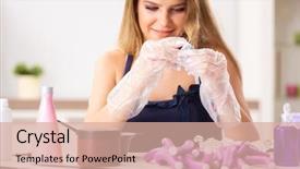  Presentation with real woman hair texture human - Theme consisting of young woman with hair curlers background and a  colored foreground