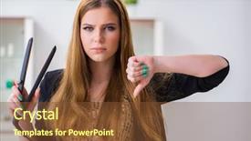  Presentation with hair - Presentation design featuring young woman with hair straightener background and a tawny brown colored foreground