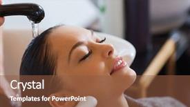  Presentation with hair tools and hairdressing concept - Beautiful PPT layouts featuring happy young woman with hair backdrop and a tawny brown colored foreground