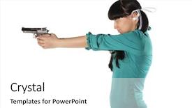  Presentation with gun - Theme having young woman with hand gun background and a white colored foreground