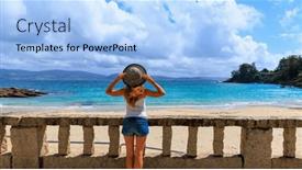  Presentation with atlantic - Presentation theme consisting of young-woman-with-hat-enjoying background and a light blue colored foreground
