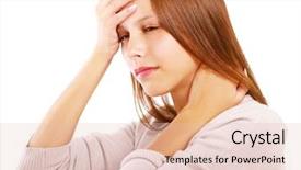  Presentation with woman in pain - Presentation design with young woman with head pain background and a  colored foreground