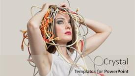  Presentation with head - Presentation theme enhanced with young-woman-with-head-tangled background and a soft green colored foreground