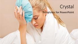  Presentation with purple floral ice - Colorful presentation theme enhanced with young woman with headache holding backdrop and a  colored foreground