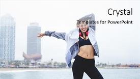  Presentation with concert symphony woman dancing in grass - Cool new PPT theme with young woman with headphones dancing backdrop and a white colored foreground